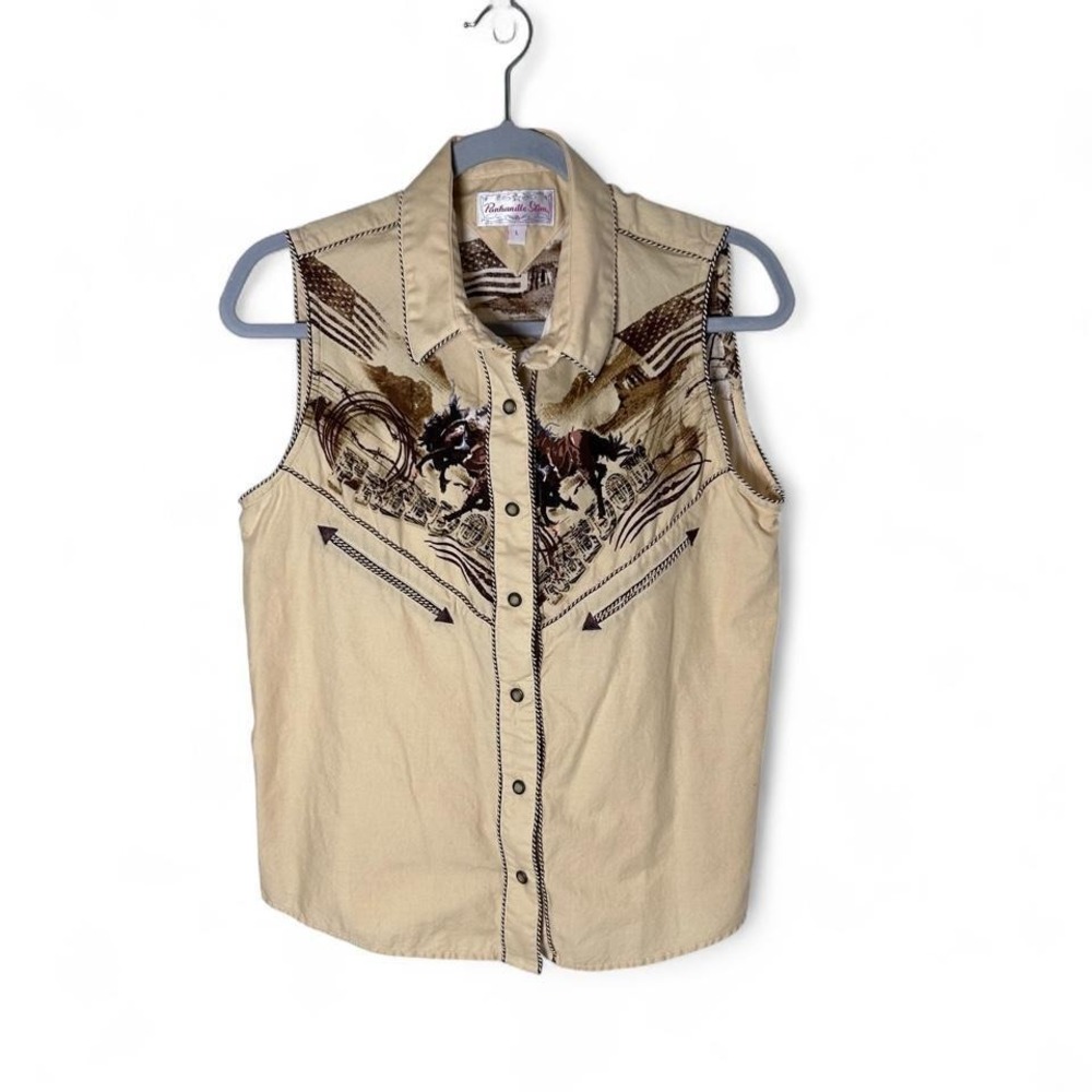 Panhandle Slim Bronco Riding Cowgirl Sleeveless Snap Front Shirt Sz Large